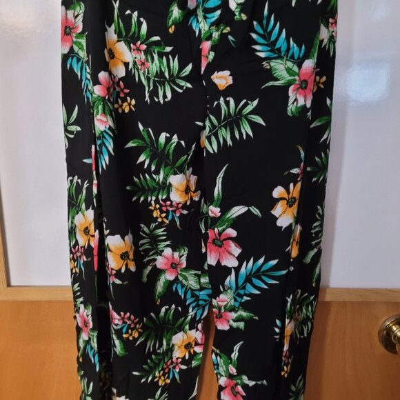 Art Class Girls 10/12 Black Floral Pants With Tie Belt Bohemian Straight Fit - Picture 3 of 6